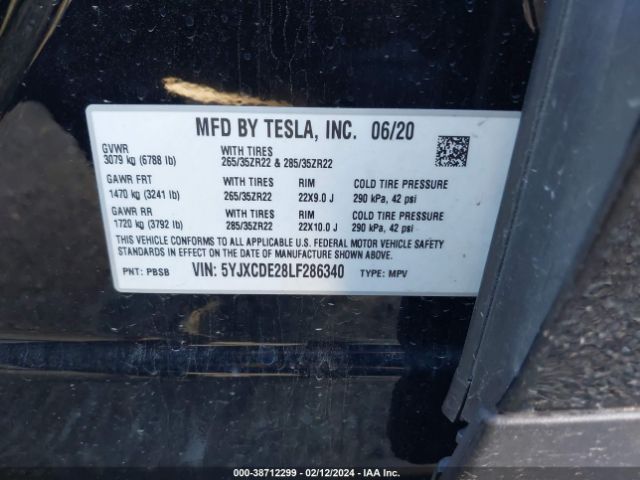 5YJXCDE28LF286340 Tesla Model X Long Range Dual Motor All-wheel Drive/long Range Plus Dual Motor All-wheel Drive
