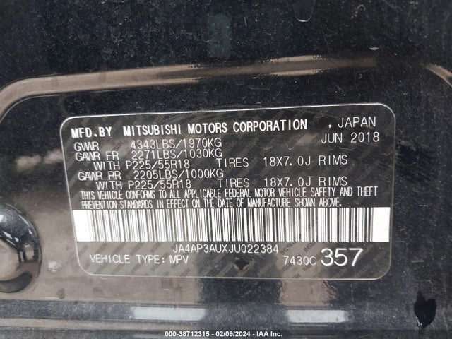 JA4AP3AUXJU022384 Mitsubishi Outlander Sport 2.0 Es/2.0 Le