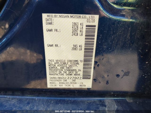 1N4BL4BV2LC227022 Nissan Altima S Fwd