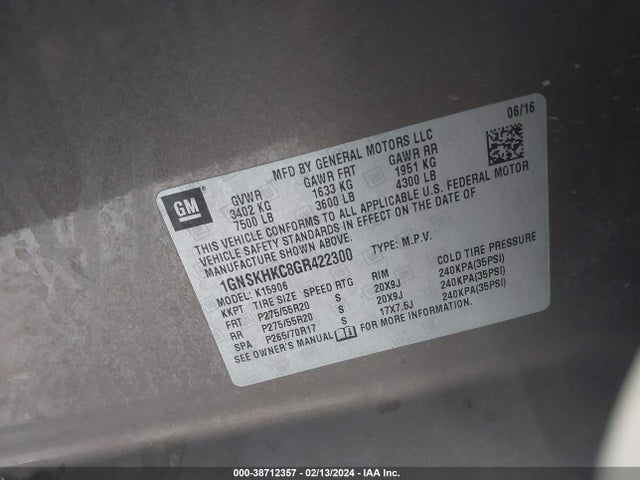 Chevrolet Suburban Lt 2016 1GNSKHKC8GR422300 Image 9