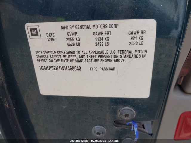 1998 BUICK LESABRE CUSTOM VIN: 1G4HP52K1WH468643
