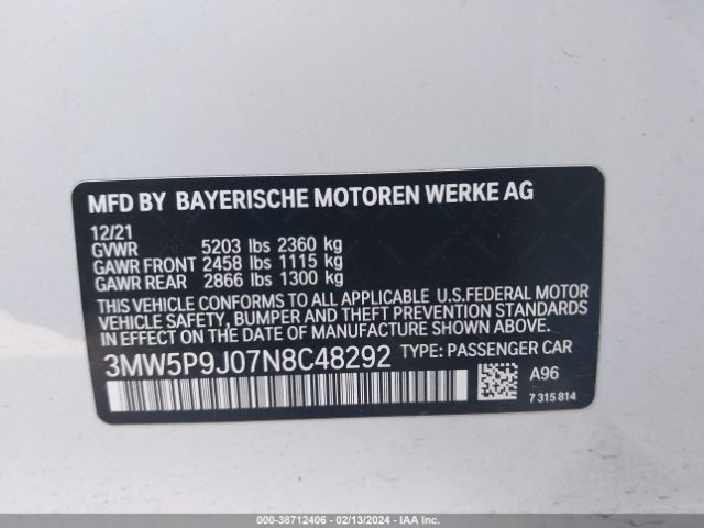 3MW5P9J07N8C48292 BMW 3 Series 330e Xdrive