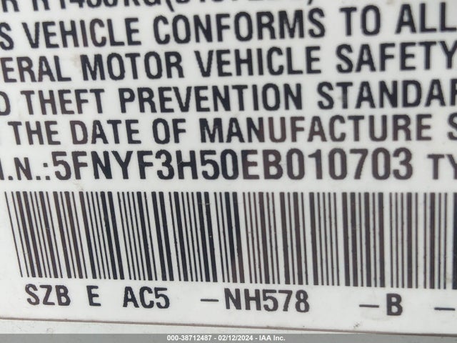 Honda Pilot Ex-l 2014 5FNYF3H50EB010703 Image 9