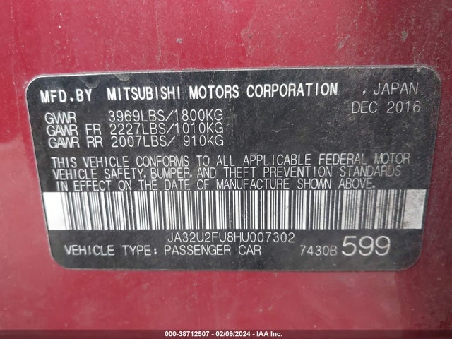 JA32U2FU8HU007302 Mitsubishi Lancer Es/le
