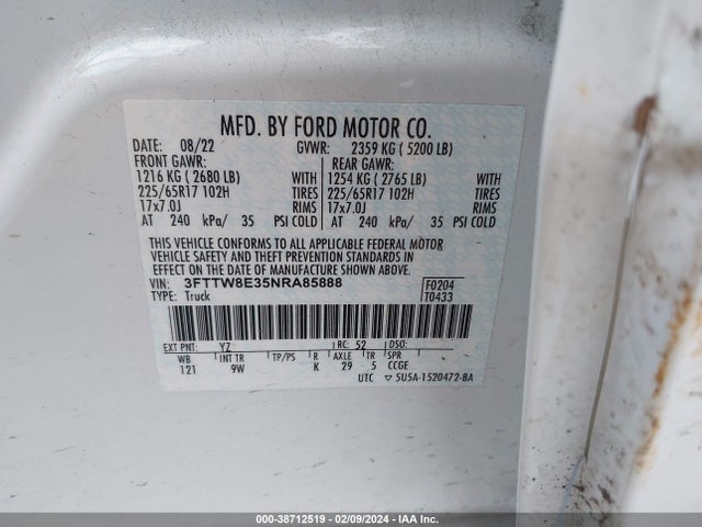 Ford Maverick Xl 2022 3FTTW8E35NRA85888 Image 9