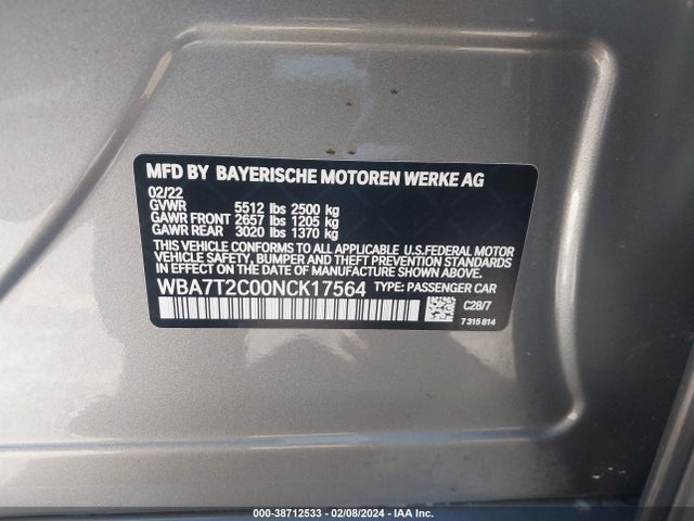 BMW 740I 2022 WBA7T2C00NCK17564 Image 9