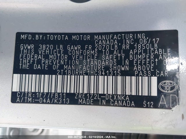 Toyota COROLLA LE 2017 2T1BURHE1HC941315 Image 9