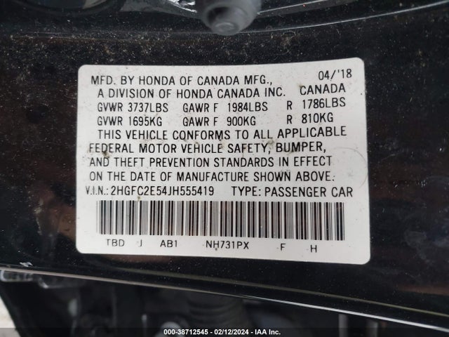 Honda Civic Lx 2018 2HGFC2E54JH555419 Image 9