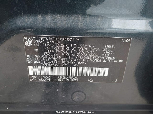2010 TOYOTA RAV4 VIN: JTMZF4DV8A5019323