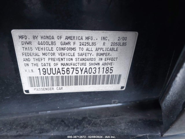 2000 ACURA TL 3.2 W/NAVIGATION SYSTEM (A5) VIN: 19UUA5675YA031185