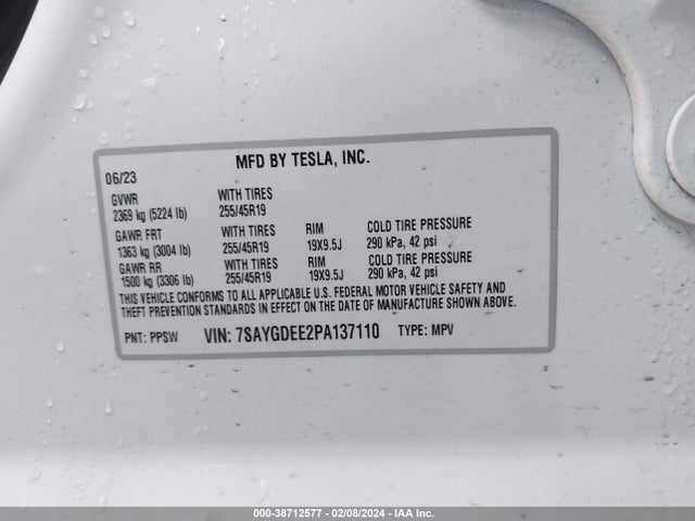 2023 TESLA MODEL Y 7SAYGDEE2PA137110 Photo 8