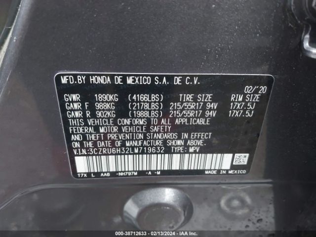 3CZRU6H32LM719632 Honda Hr-v Awd Lx