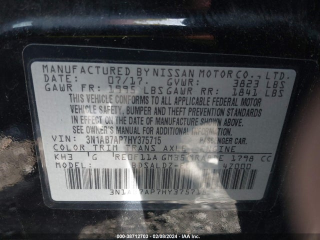 Nissan SENTRA SV 2017 3N1AB7AP7HY375715 Image 9