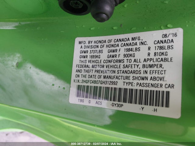 Honda Civic Lx-p 2016 2HGFC4B07GH312992 Image 9