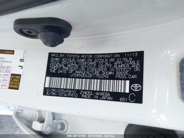 Продажа на аукционе авто 2014 Toyota Prius Two, vin: JTDKN3DU2E1752292, номер лота: 38712769