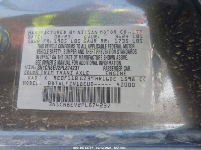 3N1CN8EV2PL874237 Nissan Versa 1.6 Sv Xtronic Cvt