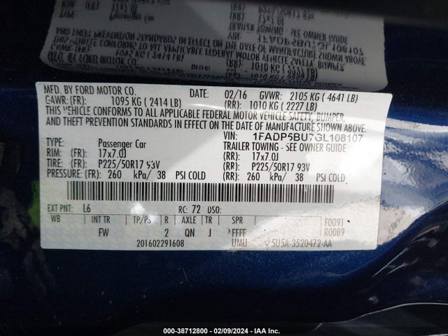 2016 FORD C-MAX HYBRID SEL VIN: 1FADP5BU7GL108107