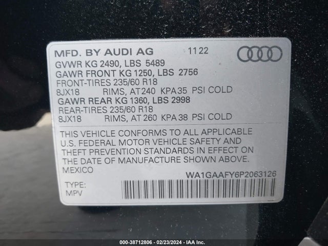 WA1GAAFY6P2063126 Audi Q5 Premium 45 Tfsi S Line Quattro
