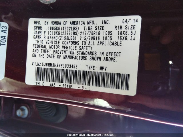 Honda CR-V LX 2014 5J6RM3H32EL033495 Image 9