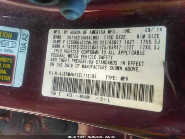 5J6RM4H71EL115193 Honda Cr-v Ex-l