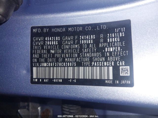 JHMCR6F37HC020875 Honda ACCORD HYBRID