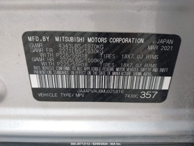 JA4APVAU6MU025816 Mitsubishi Outlander Sport 2.0 Se 2wd