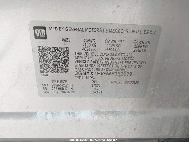 Chevrolet Equinox Awd 2fl 2021 3GNAXTEV5MS161679 Image 9