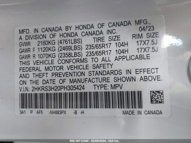 Honda Cr-v Lx 2wd 2023 2HKRS3H20PH305424 Image 9