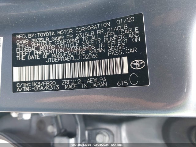 Toyota COROLLA LE 2020 JTDEPRAE0LJ102266 Image 9