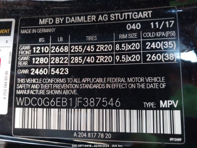 WDC0G6EB1JF387546 Mercedes-Benz Amg Glc 43 4matic