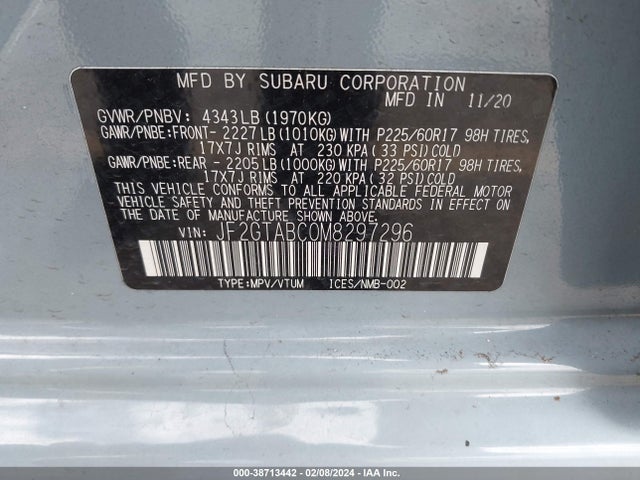 Subaru Crosstrek 2021 JF2GTABC0M8297296 Image 9