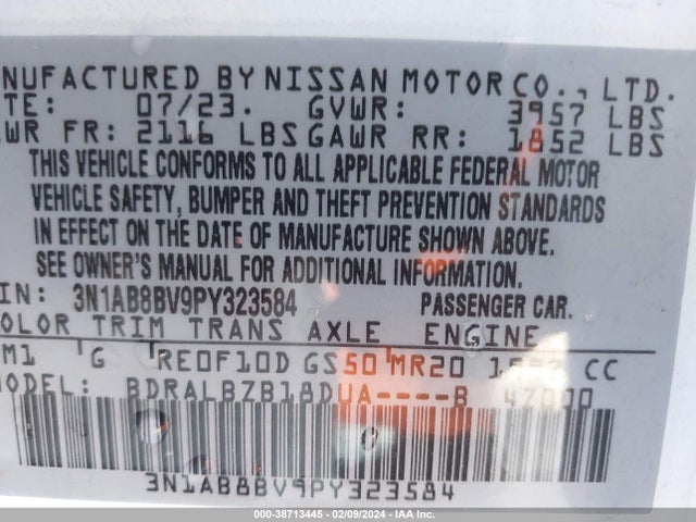 Nissan Sentra S Xtronic Cvt 2023 3N1AB8BV9PY323584 Image 9