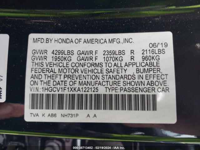 1HGCV1F1XKA122125 Honda ACCORD LX