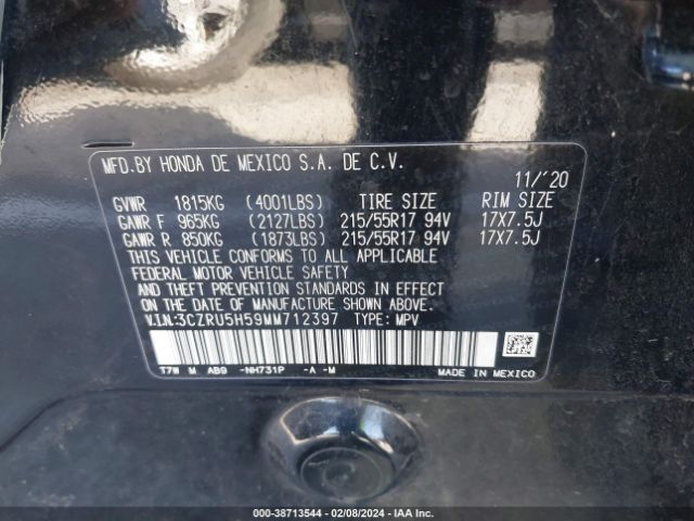 3CZRU5H59MM712397 Honda Hr-v 2wd Ex