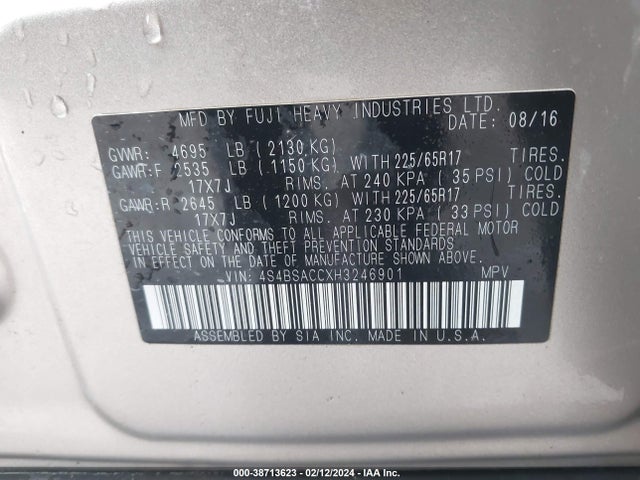 Subaru Outback 2.5i Premium 2017 4S4BSACCXH3246901 Image 9