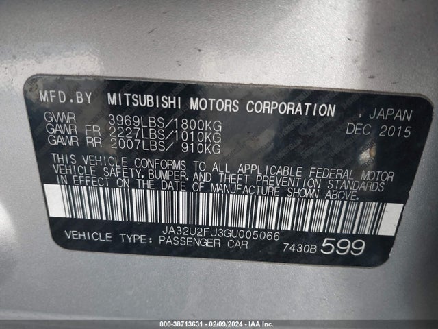 JA32U2FU3GU005066 Mitsubishi LANCER ES
