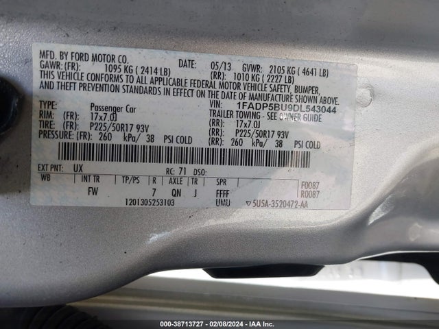 2013 FORD C-MAX HYBRID SEL VIN: 1FADP5BU9DL543044