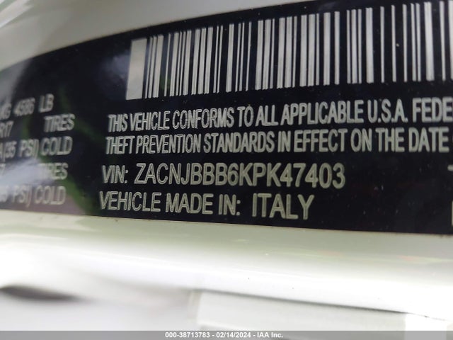 38713783 :رقم المزاد ، ZACNJBBB6KPK47403 vin ، 2019 Jeep Renegade Latitude 4x4 مزاد بيع