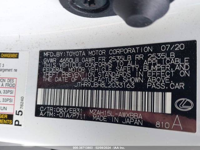 JTHR9JBH8L2033163 Lexus Ux 250h F Sport