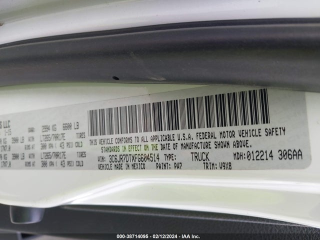 RAM 1500 Tradesman 2015 3C6JR7DTXFG604514 Image 9