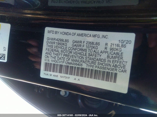 Honda ACCORD LX 2021 1HGCV1F12MA006405 Image 9