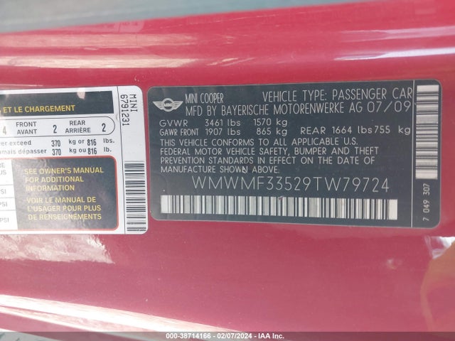 2009 MINI COOPER WMWMF33529TW79724 Photo 8