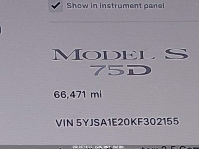 5YJSA1E20KF302155 Tesla Model S 100d/75d/long Range/standard Range
