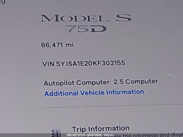 5YJSA1E20KF302155 Tesla Model S 100d/75d/long Range/standard Range