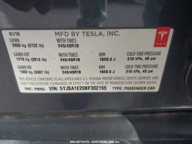5YJSA1E20KF302155 Tesla Model S 100d/75d/long Range/standard Range