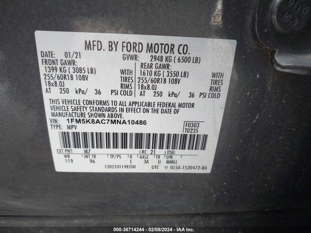 Ford Police Interceptor Utility 2021 1FM5K8AC7MNA10486 Image 9