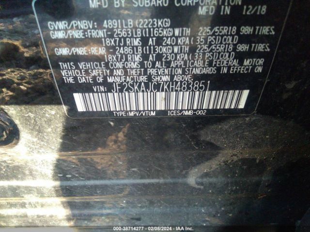 JF2SKAJC7KH483851 Subaru Forester Sport