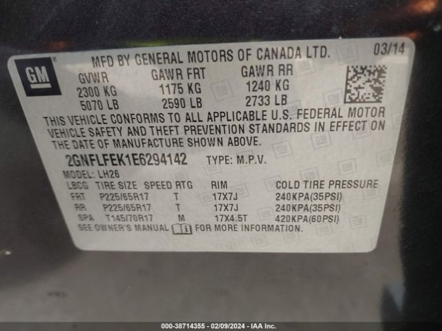 2GNFLFEK1E6294142 Chevrolet EQUINOX 1LT