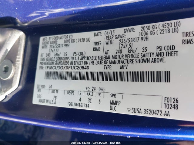 Ford ESCAPE SE 2015 1FMCU0GX0FUC20840 Image 9