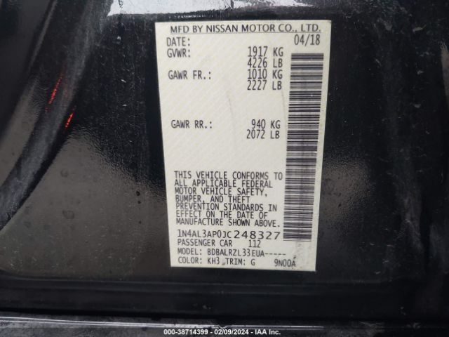1N4AL3AP0JC248327 Nissan Altima 2.5 Sl